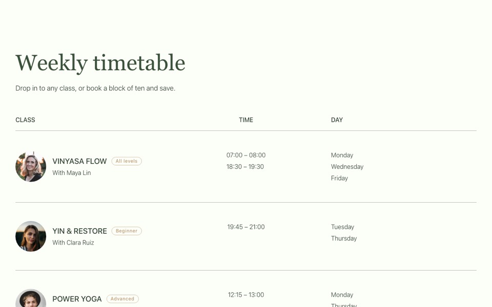 Class Timetable