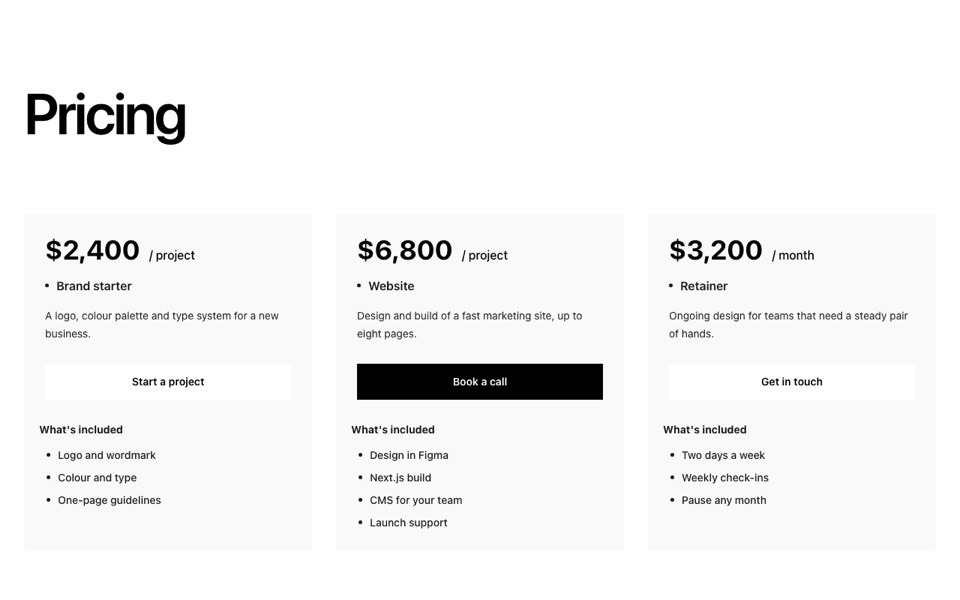 Minimal Pricing Cards