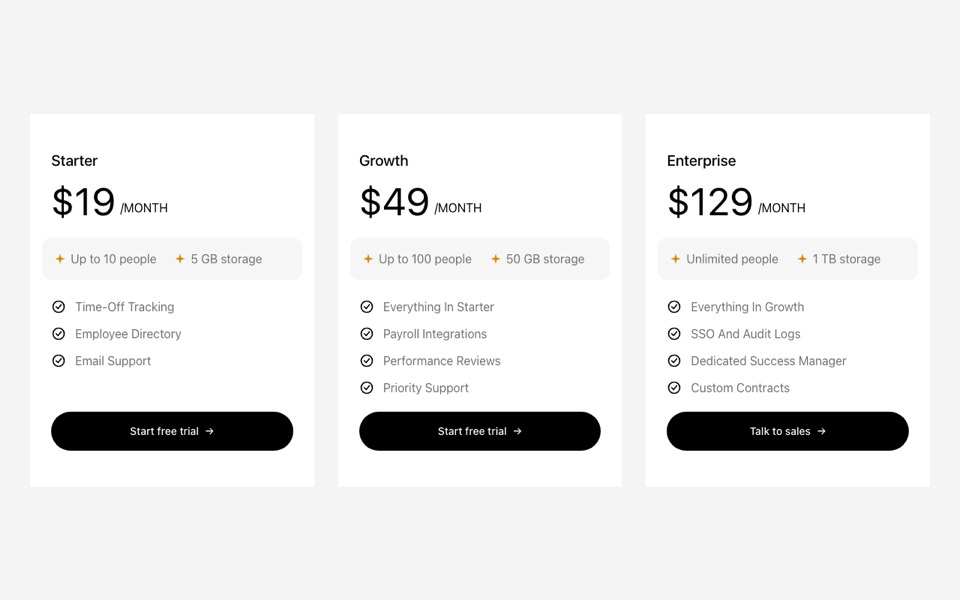 SaaS Price Table